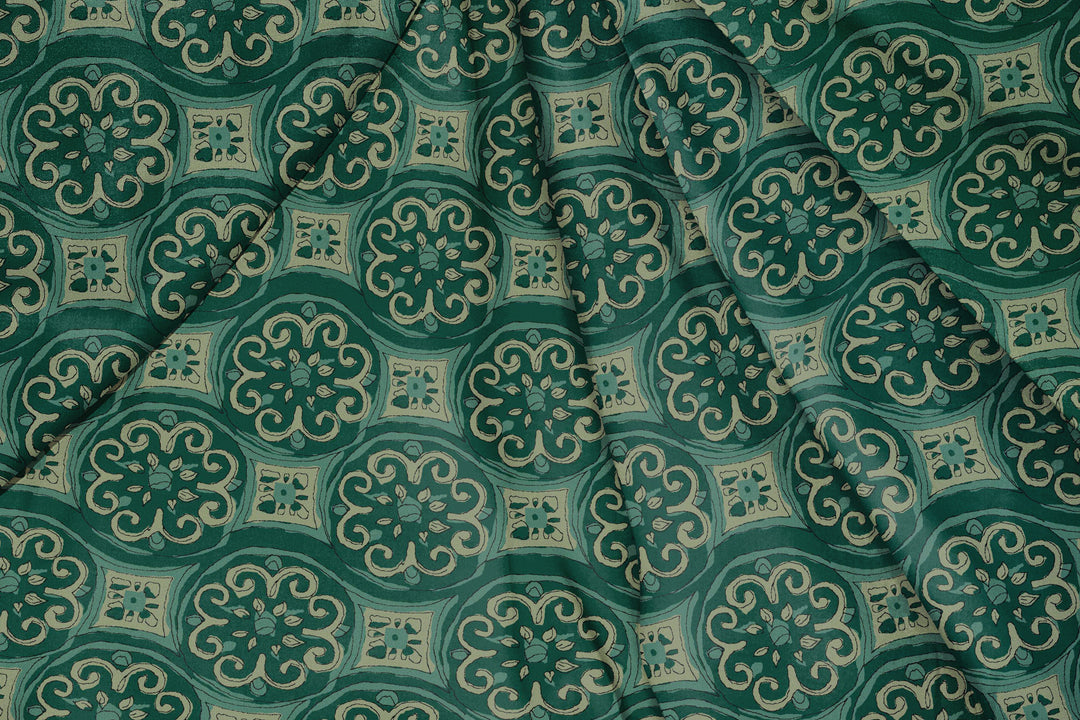 Ajrakh Dark Green, Designer Indian Fabric