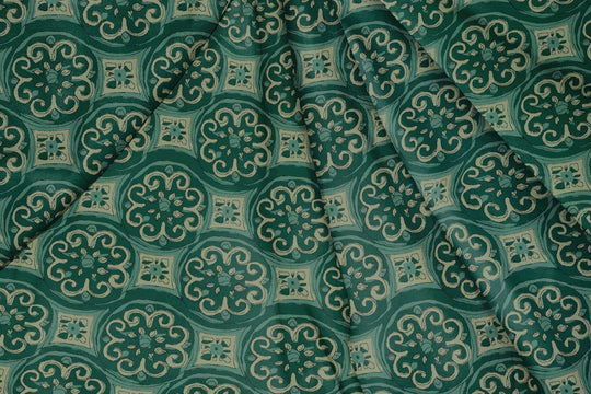 Ajrakh Dark Green, Designer Indian Fabric