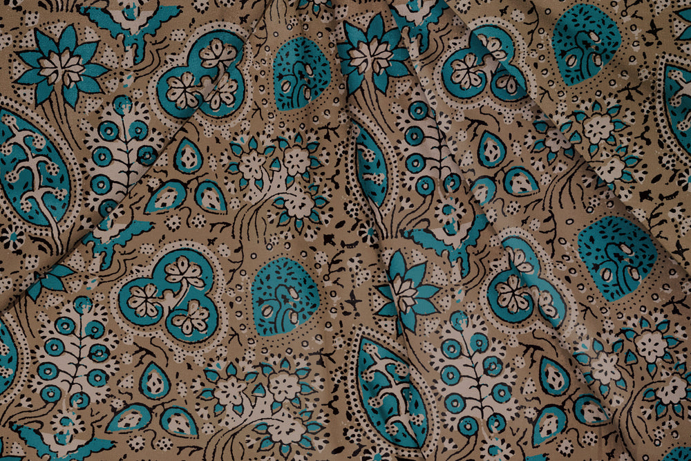 Ajrakh Royal Blue and Dark Brown, Designer Indian Fabric