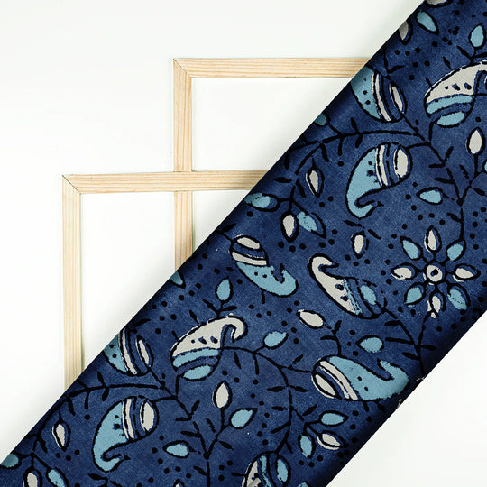 Ajrakh Space Blue, Designer Indian Fabric