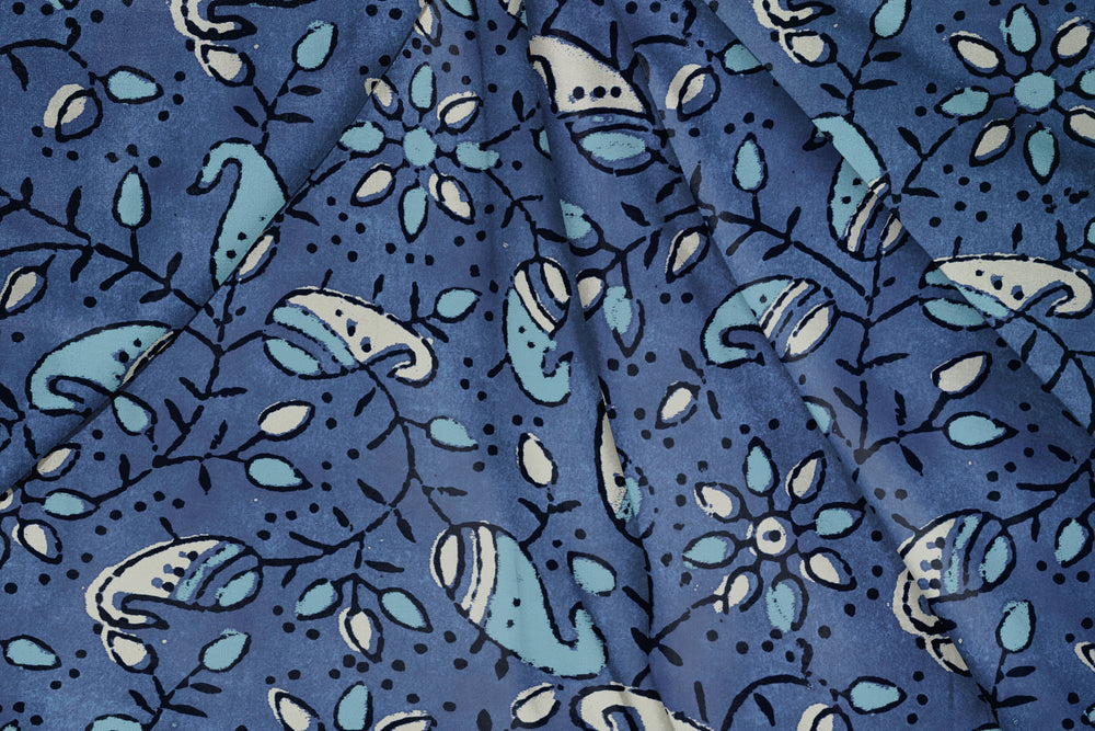 Ajrakh Space Blue, Designer Indian Fabric