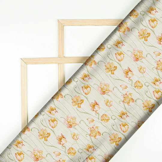 Floral Gold and White, Designer Indian Fabric