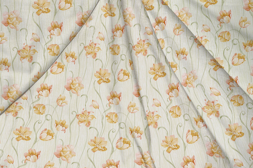 Floral Gold and White, Designer Indian Fabric