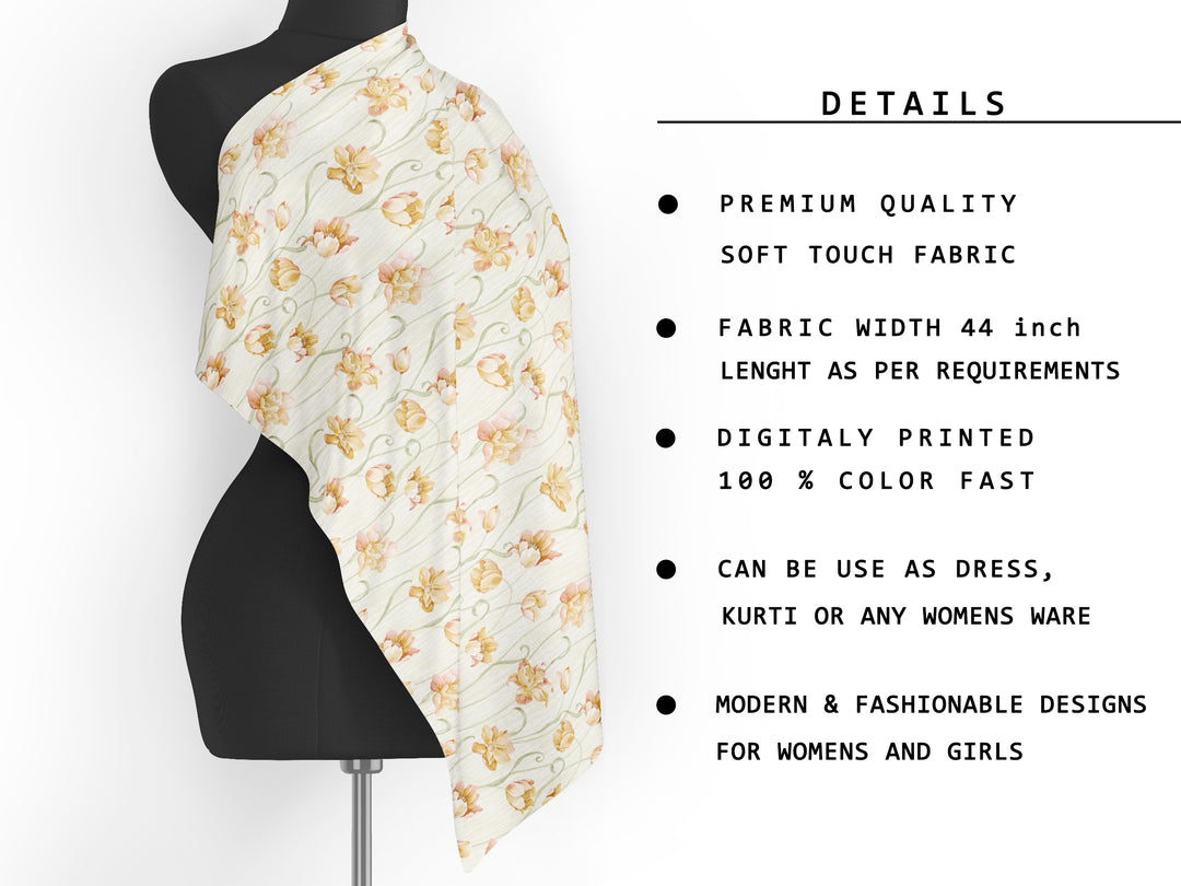 Floral Gold and White, Designer Indian Fabric