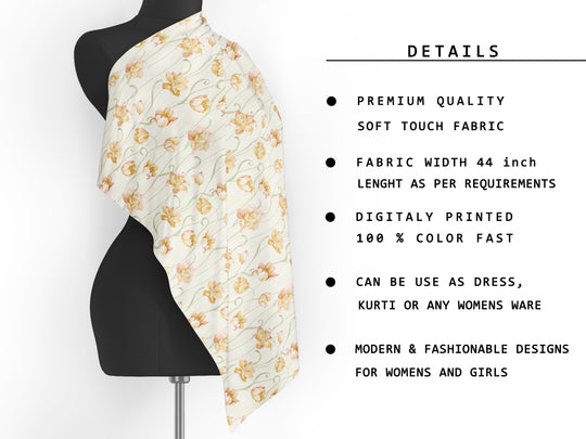 Floral Gold and White, Designer Indian Fabric