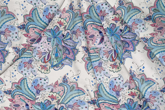 Floral Majestic Blue and White, Designer Indian Fabric