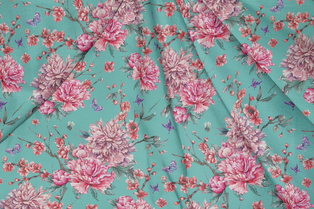 Floral Pink and Green, Designer Indian Fabric