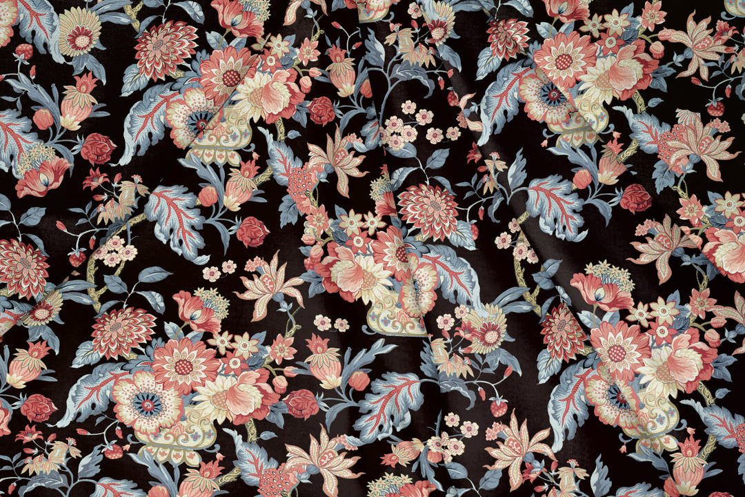 Floral Sparkling Black, Designer Indian Fabric