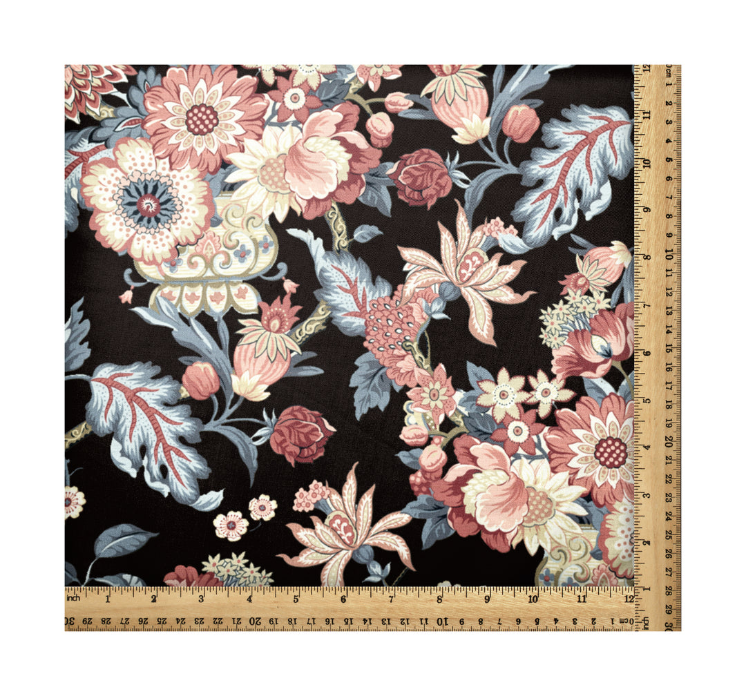 Floral Sparkling Black, Designer Indian Fabric