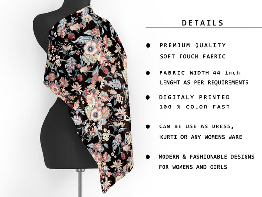 Floral Sparkling Black, Designer Indian Fabric