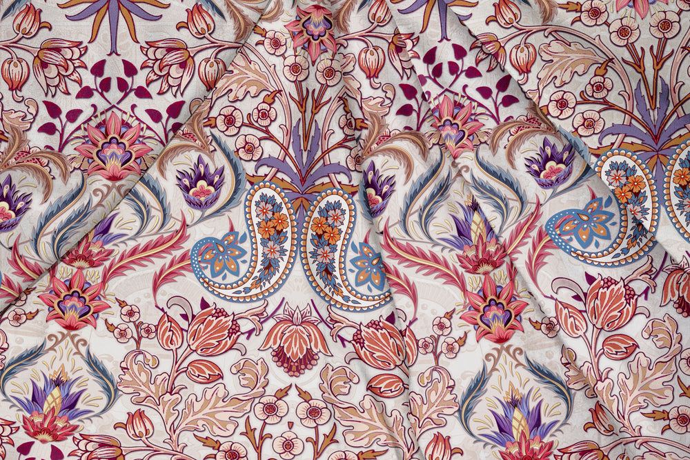 Floral Moksha White, Designer Indian Fabric