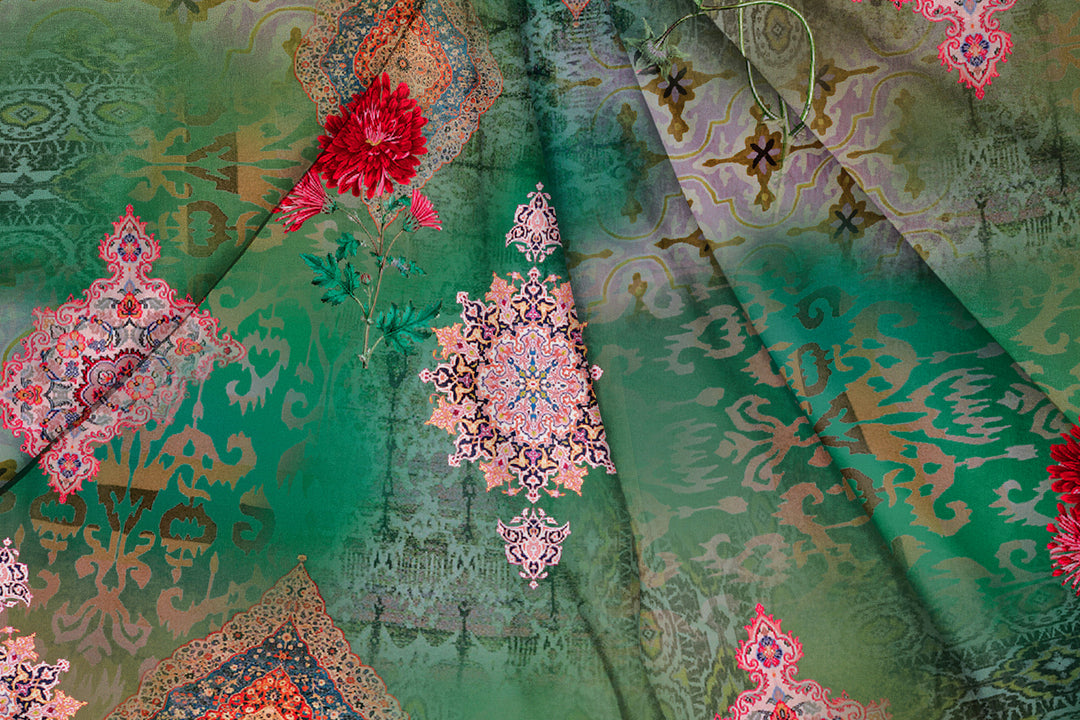 Ethnic Pink and Green, Designer Indian Fabric