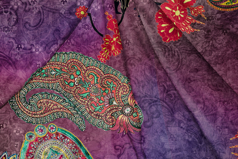 Ethnic Phantom Purple, Designer Indian Fabric