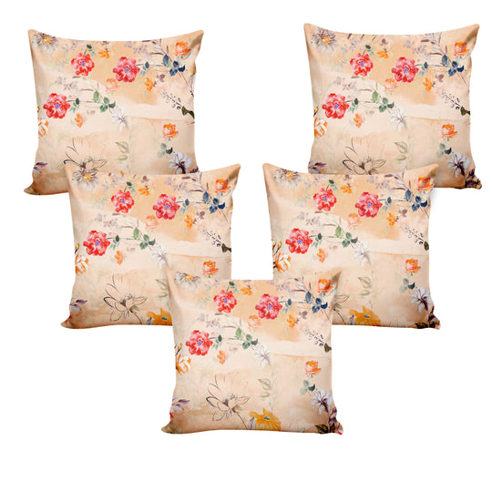 Ultimate Trends Fancy Floral Digital Printed Cushion Cover, 16 Inch X 16 Inch, Set of 5 - Multi Color