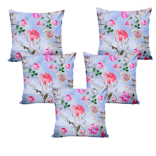 Ultimate Trends Fancy Floral Digital Printed Cushion Cover, 16 Inch X 16 Inch, Set of 5 - Multi Color