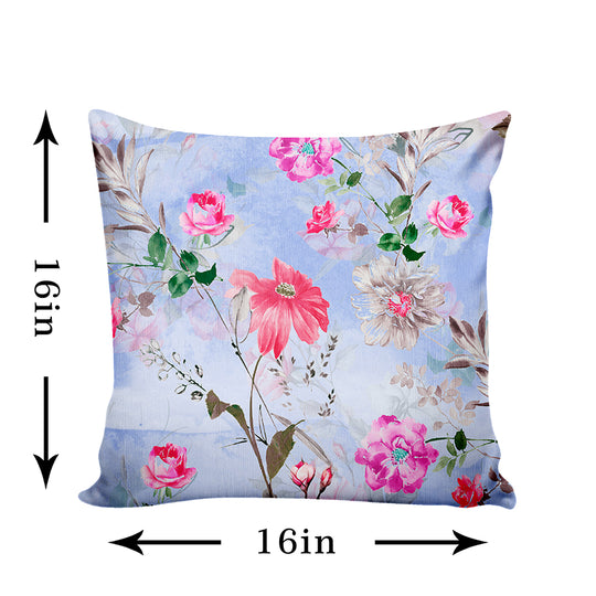 Ultimate Trends Fancy Floral Digital Printed Cushion Cover, 16 Inch X 16 Inch, Set of 5 - Multi Color