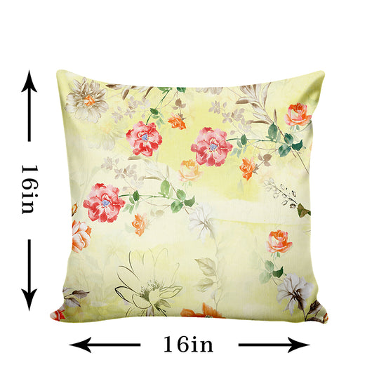 Ultimate Trends Fancy Floral Digital Printed Cushion Cover, 16 Inch X 16 Inch, Set of 5 - Multi Color