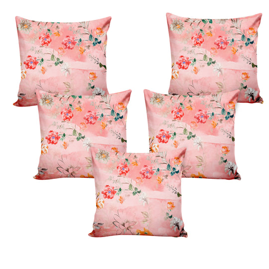 Ultimate Trends Fancy Floral Digital Printed Cushion Cover, 16 Inch X 16 Inch, Set of 5 - Multi Color