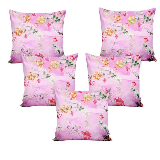 Ultimate Trends Fancy Floral Digital Printed Cushion Cover, 16 Inch X 16 Inch, Set of 5 - Multi Color