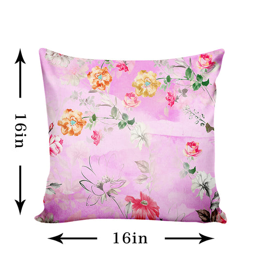 Ultimate Trends Fancy Floral Digital Printed Cushion Cover, 16 Inch X 16 Inch, Set of 5 - Multi Color