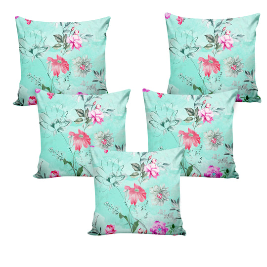 Ultimate Trends Fancy Floral Digital Printed Cushion Cover, 16 Inch X 16 Inch, Set of 5 - Multi Color