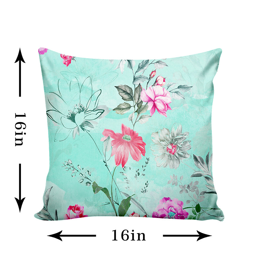 Ultimate Trends Fancy Floral Digital Printed Cushion Cover, 16 Inch X 16 Inch, Set of 5 - Multi Color