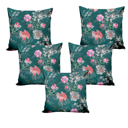 Ultimate Trends Fancy Floral Digital Printed Cushion Cover, 16 Inch X 16 Inch, Set of 5 - Multi Color