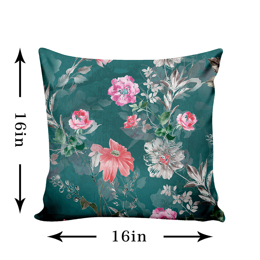 Ultimate Trends Fancy Floral Digital Printed Cushion Cover, 16 Inch X 16 Inch, Set of 5 - Multi Color