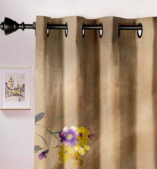 Ultimate Trends Premium Polyester Elite Floral Curtain For Home Décor Peanut Brown Color, 1 Piece