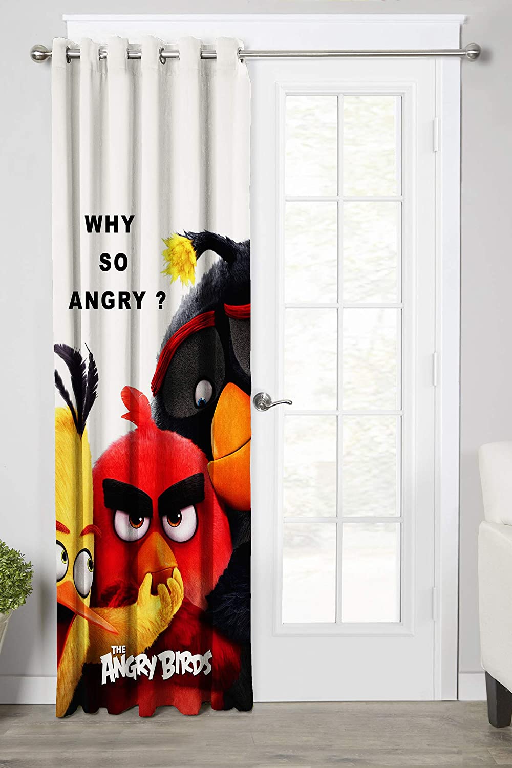 Ultimate Trends Premium Polyester 3D Cartoon Kids Room Curtain White and Multi Color, Angry Birds, 1 Piece