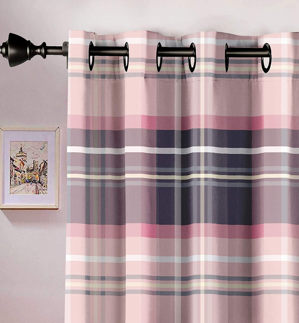 Ultimate Trends Premium Polyester Checkered Curtain For Home Décor Baby Pink and Grape Color, 1 Piece