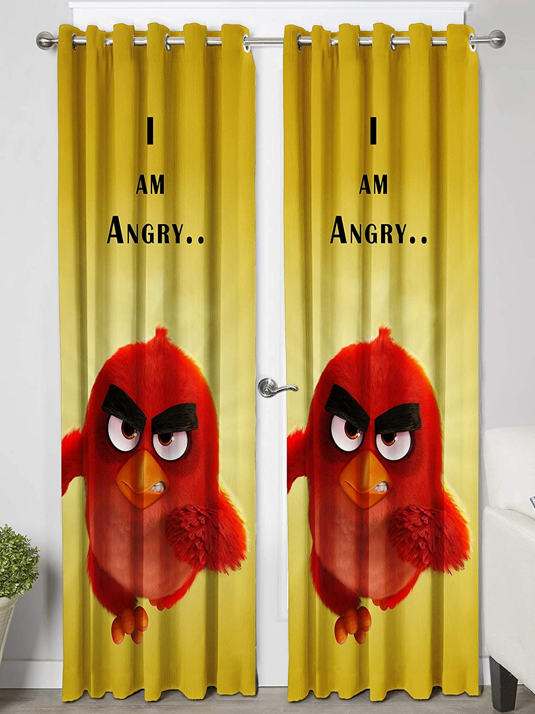 Ultimate Trends Premium Polyester 3D Cartoon Kids Room Curtain Yellow and Red Color, Angry Birds, 1 Piece