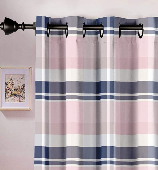 Ultimate Trends Premium Polyester Checkered Curtain For Home Décor Lace Pink and Stone Blue Color, 1 Piece