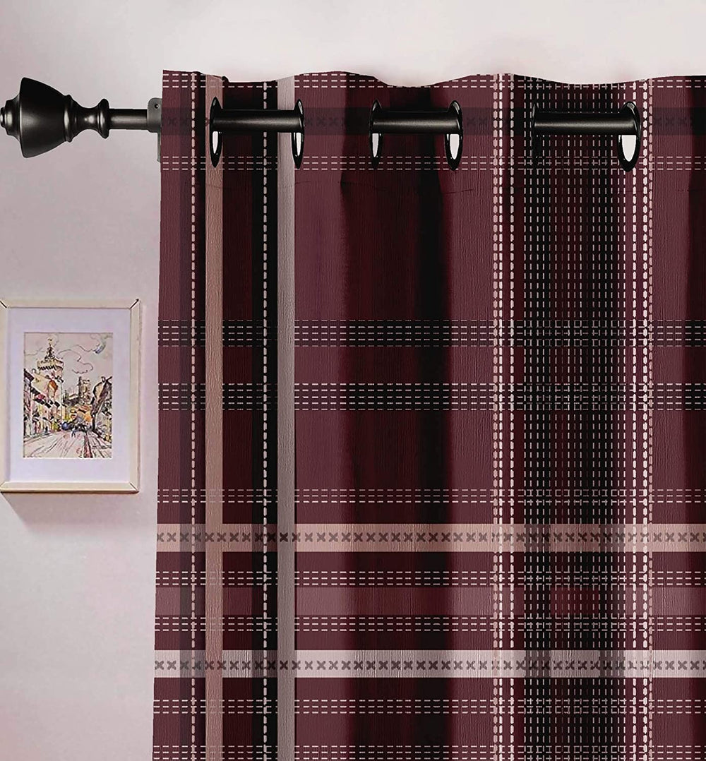 Ultimate Trends Premium Polyester Checkered Curtain For Home Décor Dark Brown Color, 1 Piece