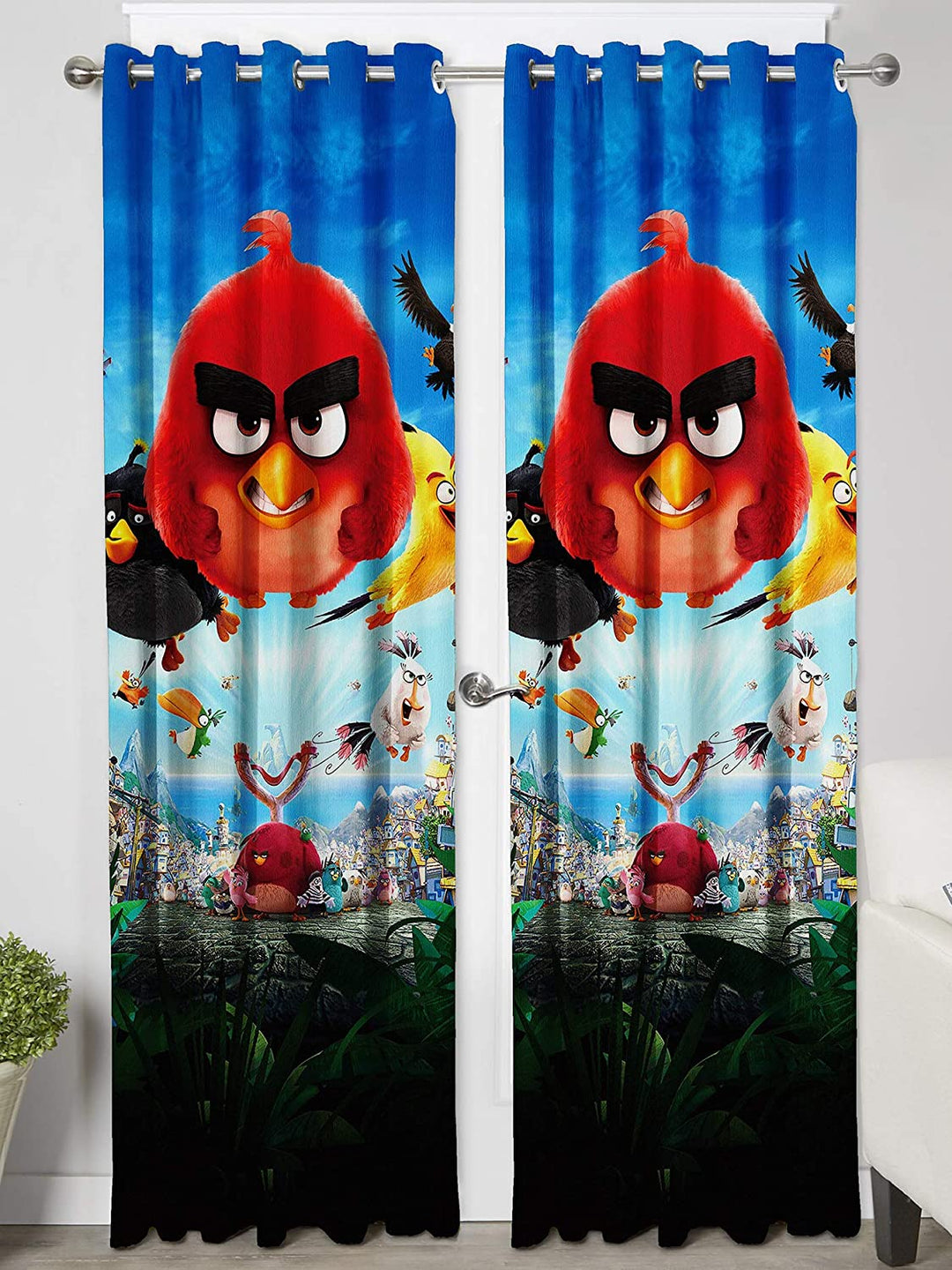 Ultimate Trends Premium Polyester 3D Cartoon Kids Room Curtain Royal Blue and Black Color, Angry Birds, 1 Piece