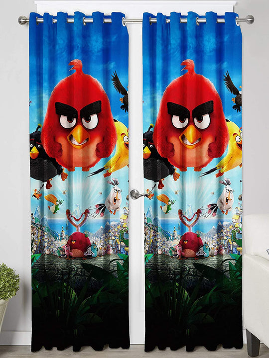 Ultimate Trends Premium Polyester 3D Cartoon Kids Room Curtain Royal Blue and Black Color, Angry Birds, 1 Piece