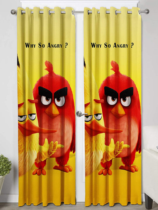 Ultimate Trends Premium Polyester 3D Cartoon Kids Room Curtain Yellow and Red Color, Angry Birds, 1 Piece