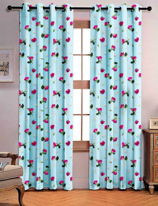 Ultimate Trends Premium Polyester 3D Floral Curtain For Home Décor Sky Blue Color, 1 Piece