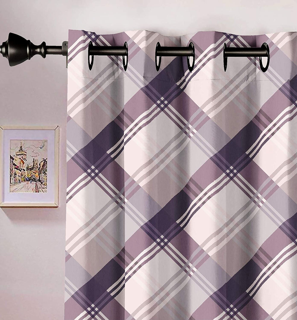 Ultimate Trends Premium Polyester Checkered Curtain For Home Décor Cream and Grape Purple Color, 1 Piece