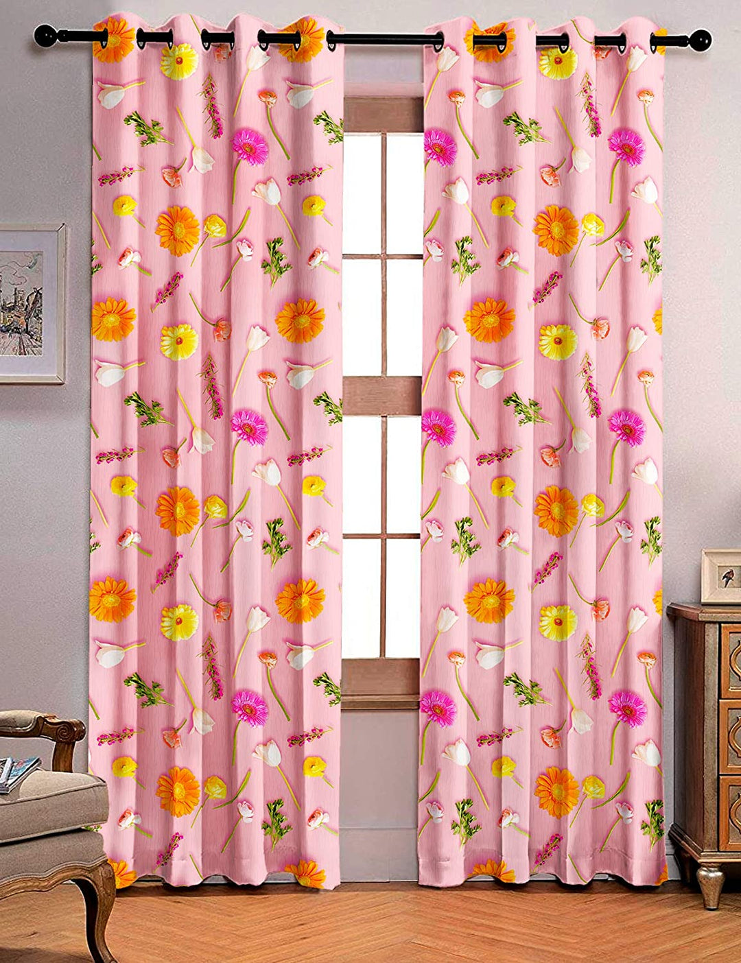 Ultimate Trends Premium Polyester 3D Floral Curtain For Home Décor Lemonade Pink  Color, 1 Piece