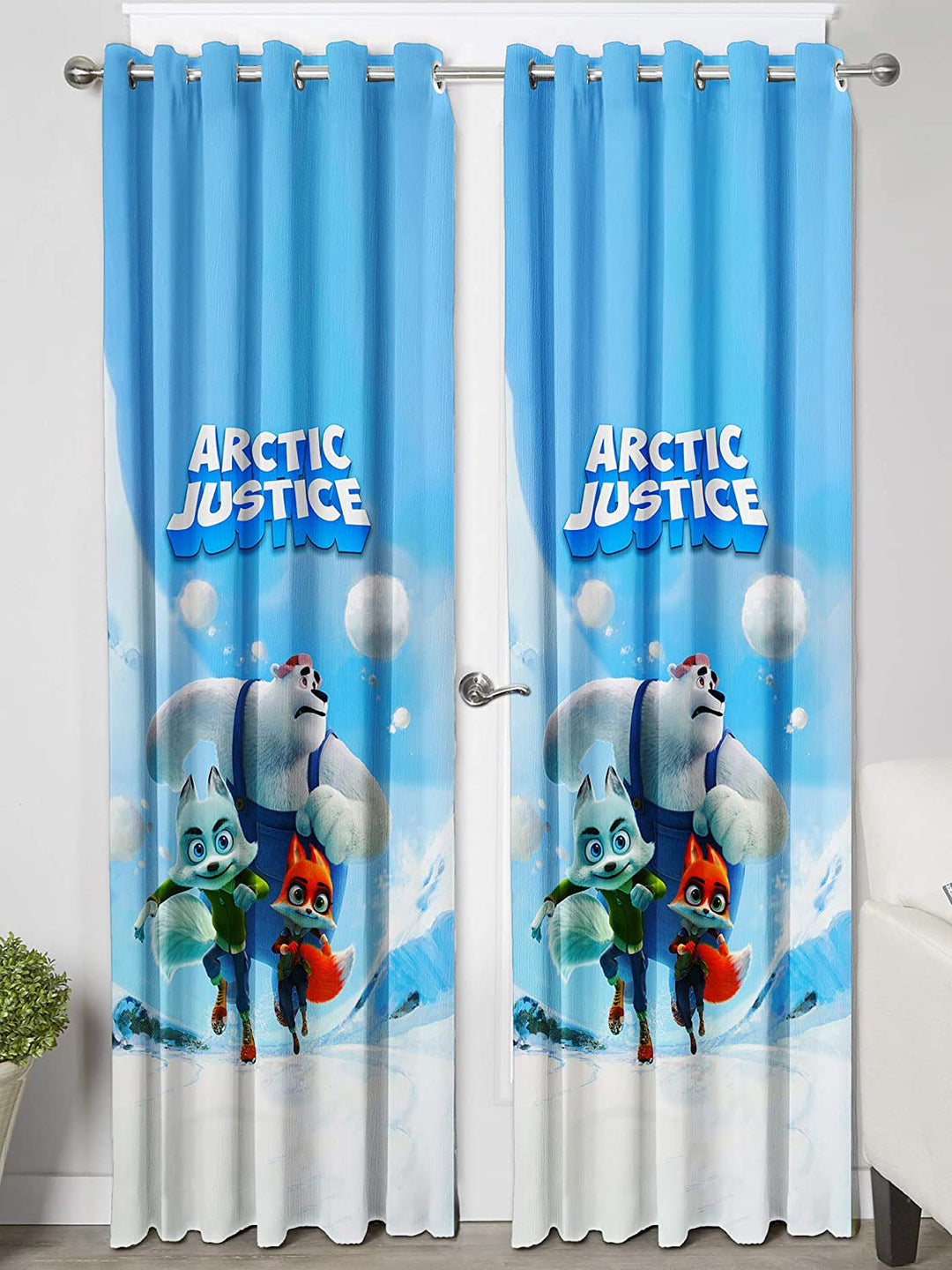 Ultimate Trends Premium Polyester 3D Cartoon Kids Room Curtain Sky Blue Color, Arctic Justice, 1 Piece