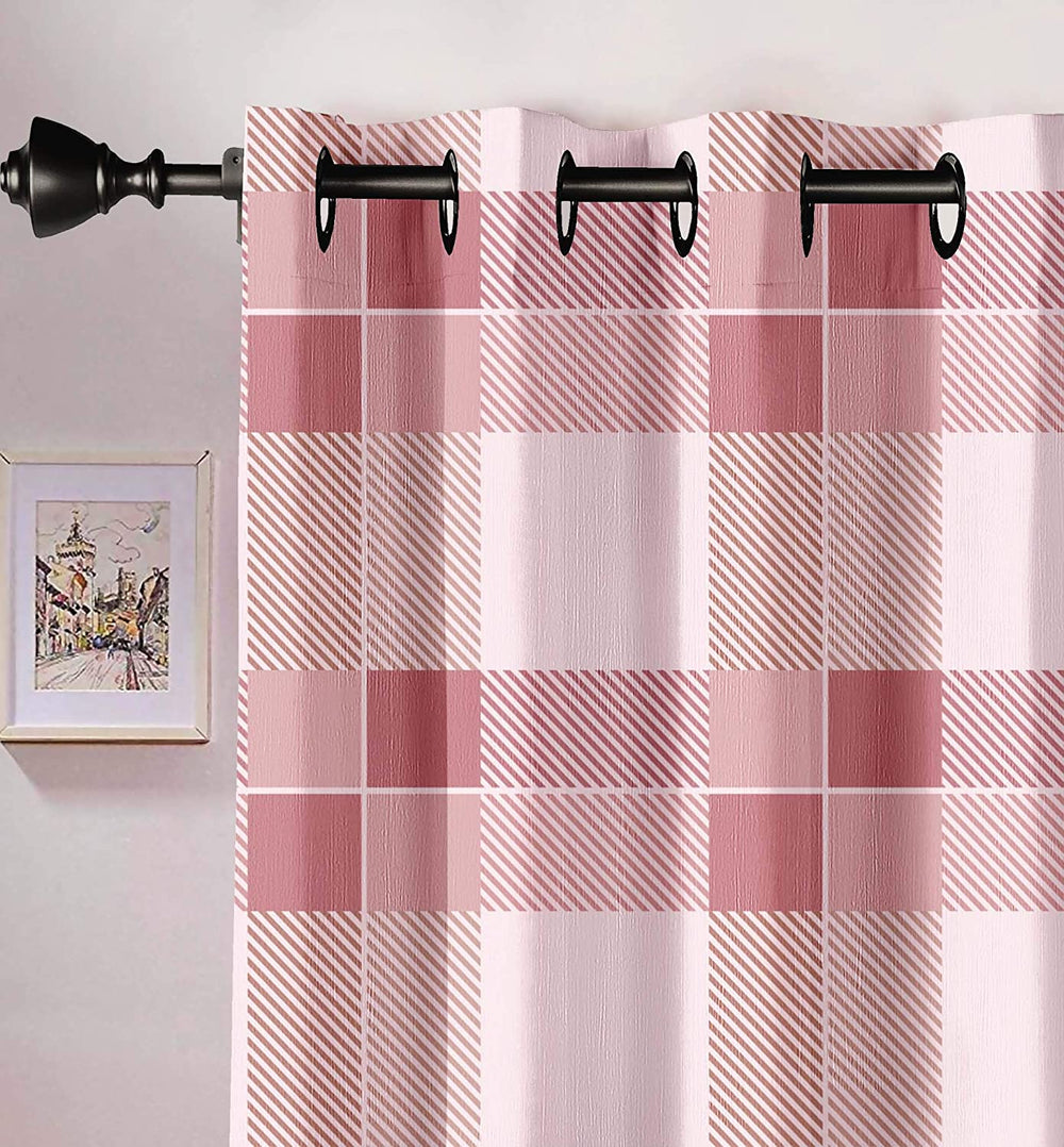 Ultimate Trends Premium Polyester Checkered Curtain For Home Décor Multi Pink Color, 1 Piece