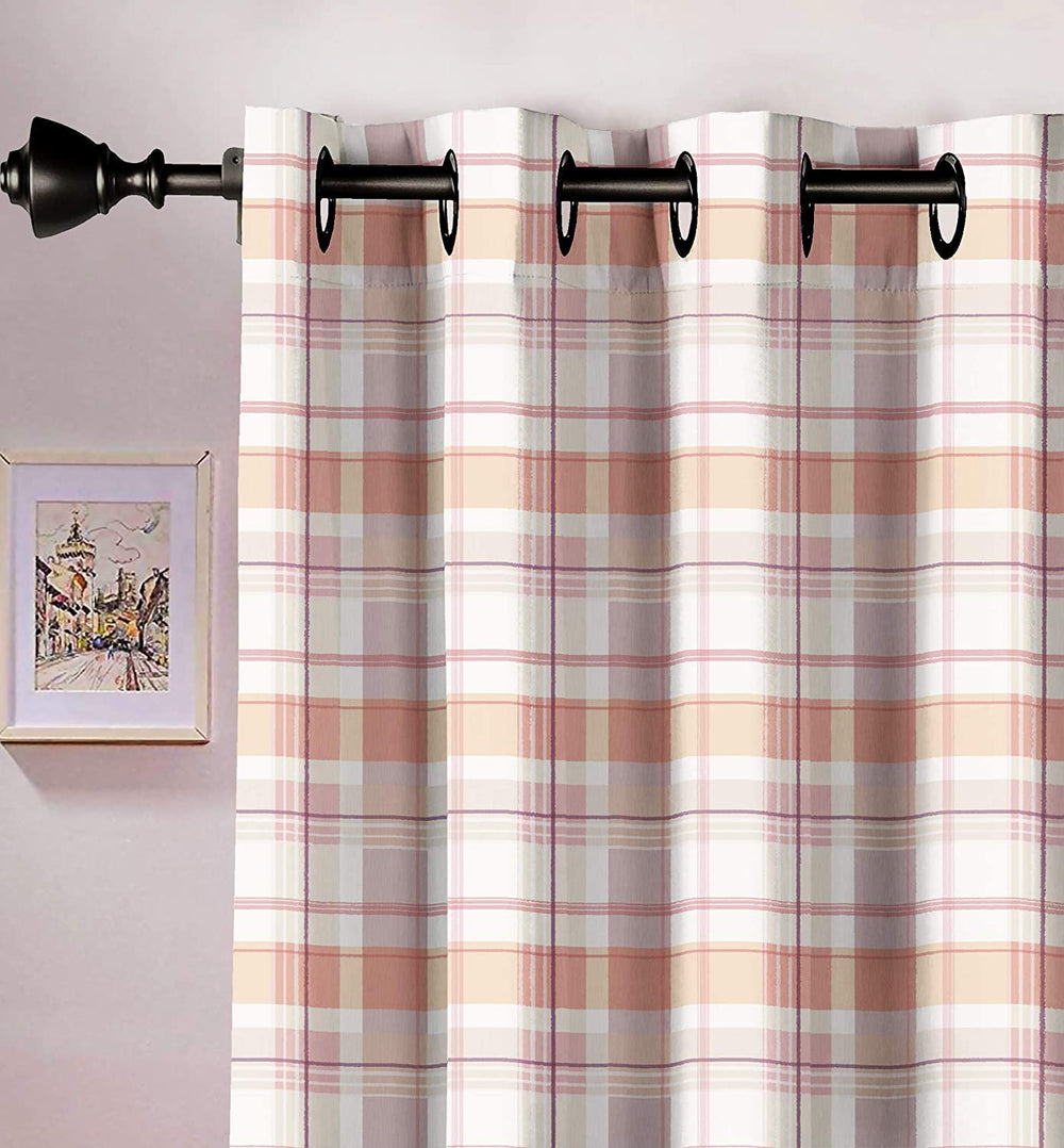 Ultimate Trends Premium Polyester Checkered Curtain For Home Décor Beige and Cream Color, 1 Piece