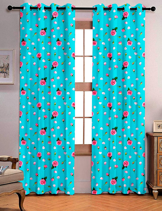 Ultimate Trends Premium Polyester 3D Floral Curtain For Home Décor Aqua Blue Color, 1 Piece