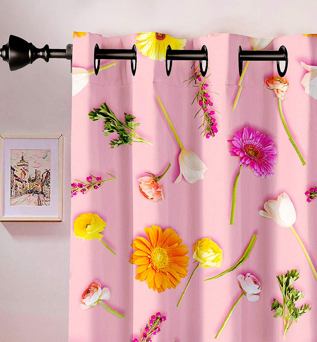 Ultimate Trends Premium Polyester 3D Floral Curtain For Home Décor Lemonade Pink  Color, 1 Piece