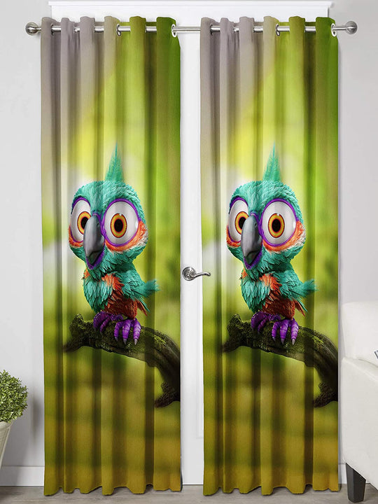 Ultimate Trends Premium Polyester 3D Cartoon Kids Room Curtain Lime Green Color, Bird, 1 Piece