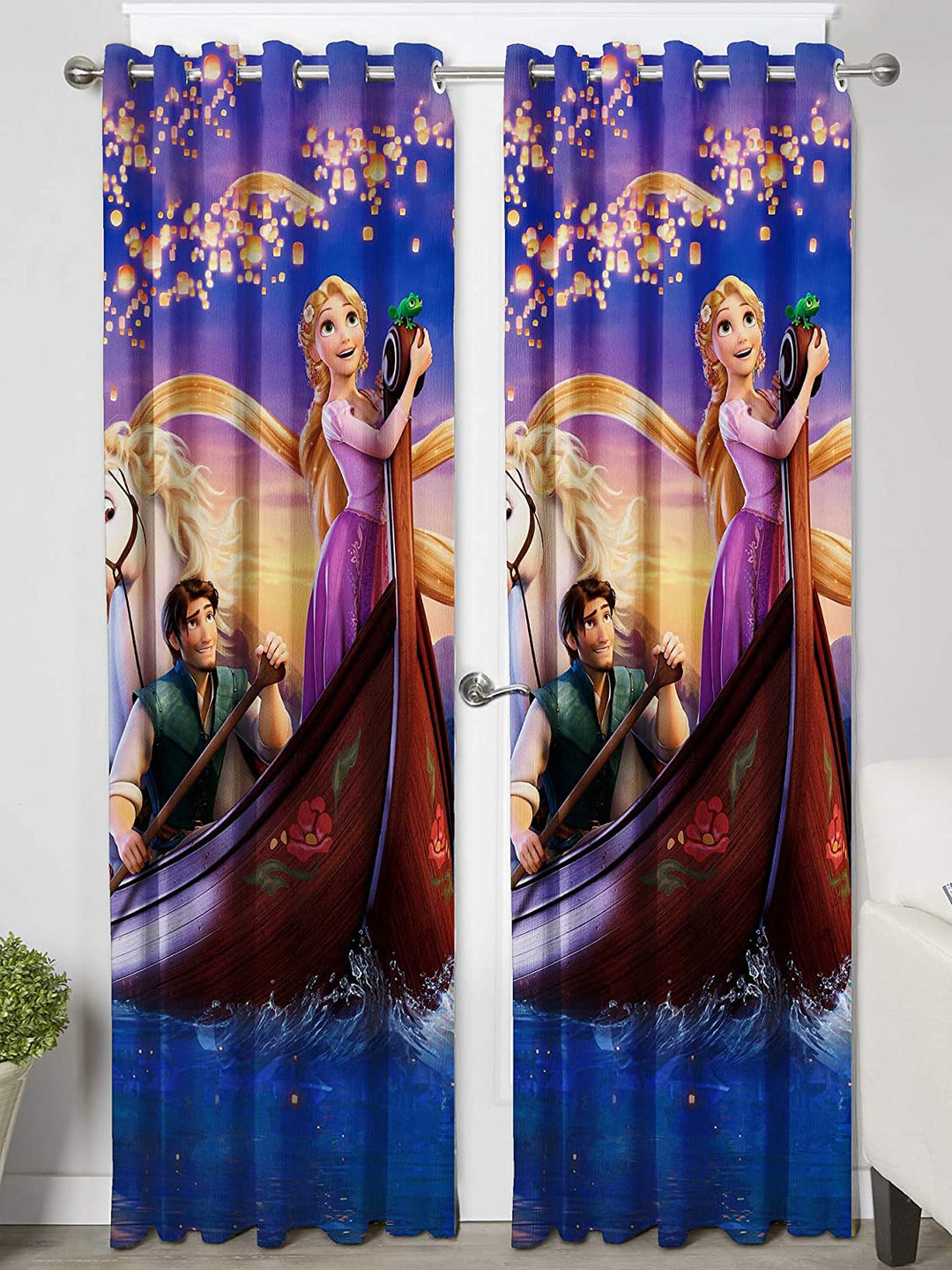 Ultimate Trends Premium Polyester 3D Cartoon Kids Room Curtain Purple Color, Cinderella Princess, 1 Piece