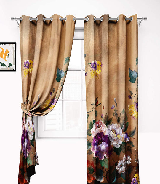 Ultimate Trends Premium Polyester Elite Floral Curtain For Home Décor Peanut Brown Color, 1 Piece