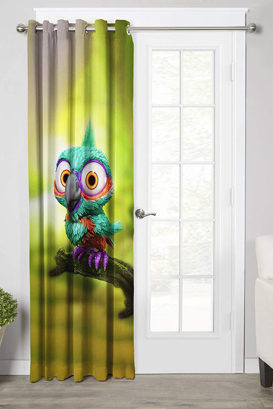 Ultimate Trends Premium Polyester 3D Cartoon Kids Room Curtain Lime Green Color, Bird, 1 Piece