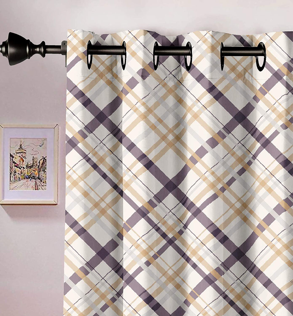 Ultimate Trends Premium Polyester Checkered Curtain For Home Décor Ivory and Multi Color, 1 Piece